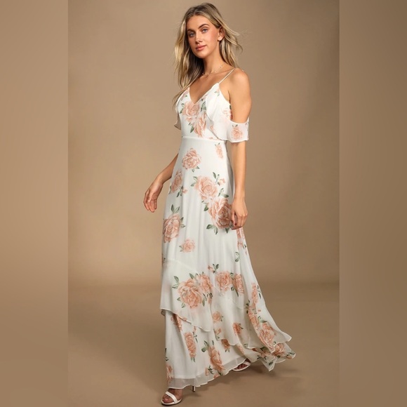 Lulus Take you There Ivory Pink Floral Maxi Dress Engagement - Picture 1 of 8